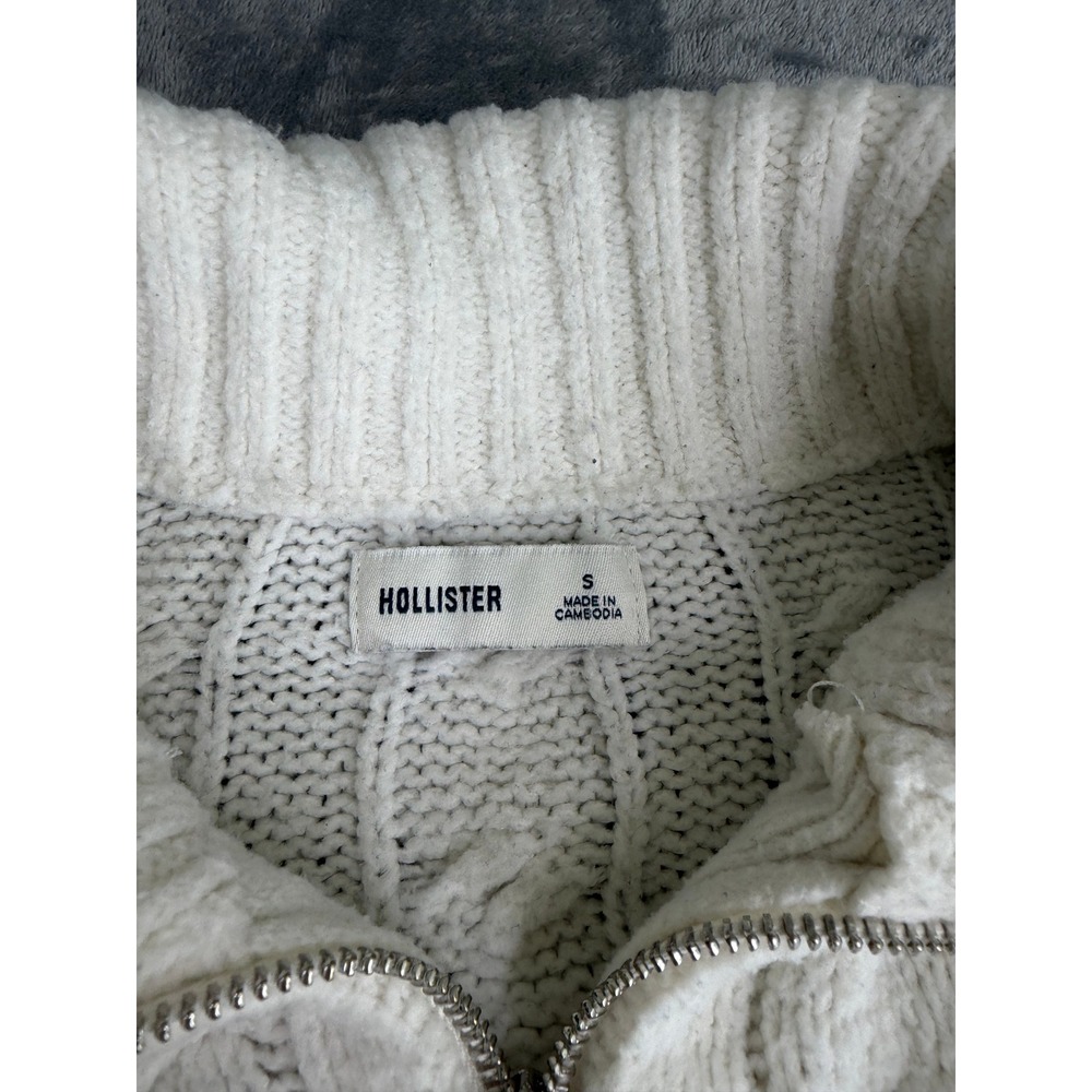 Hollister White Cable Knit Zip-Up Sweater Jacket Cardigan Preppy Academia Y2K S - Picture 4 of 11